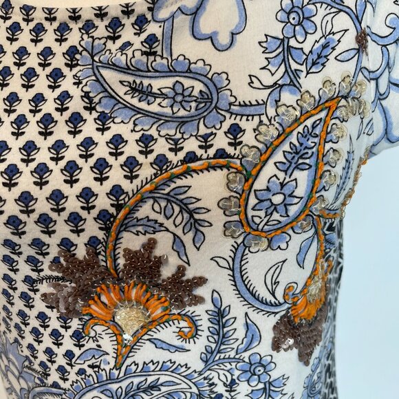 Chico's Blue & White Cap Sleeve Shirt size Small (Chico's 0) - Picture 3 of 5